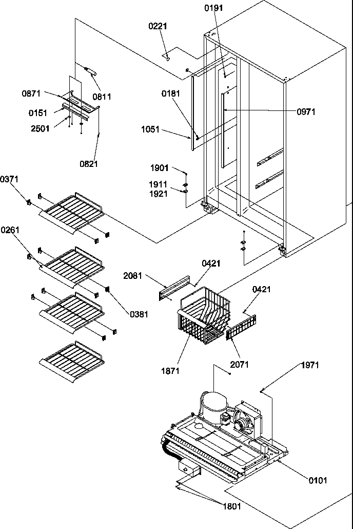Amana SG521SBL-P1197002WL freezer shelves and light diagram