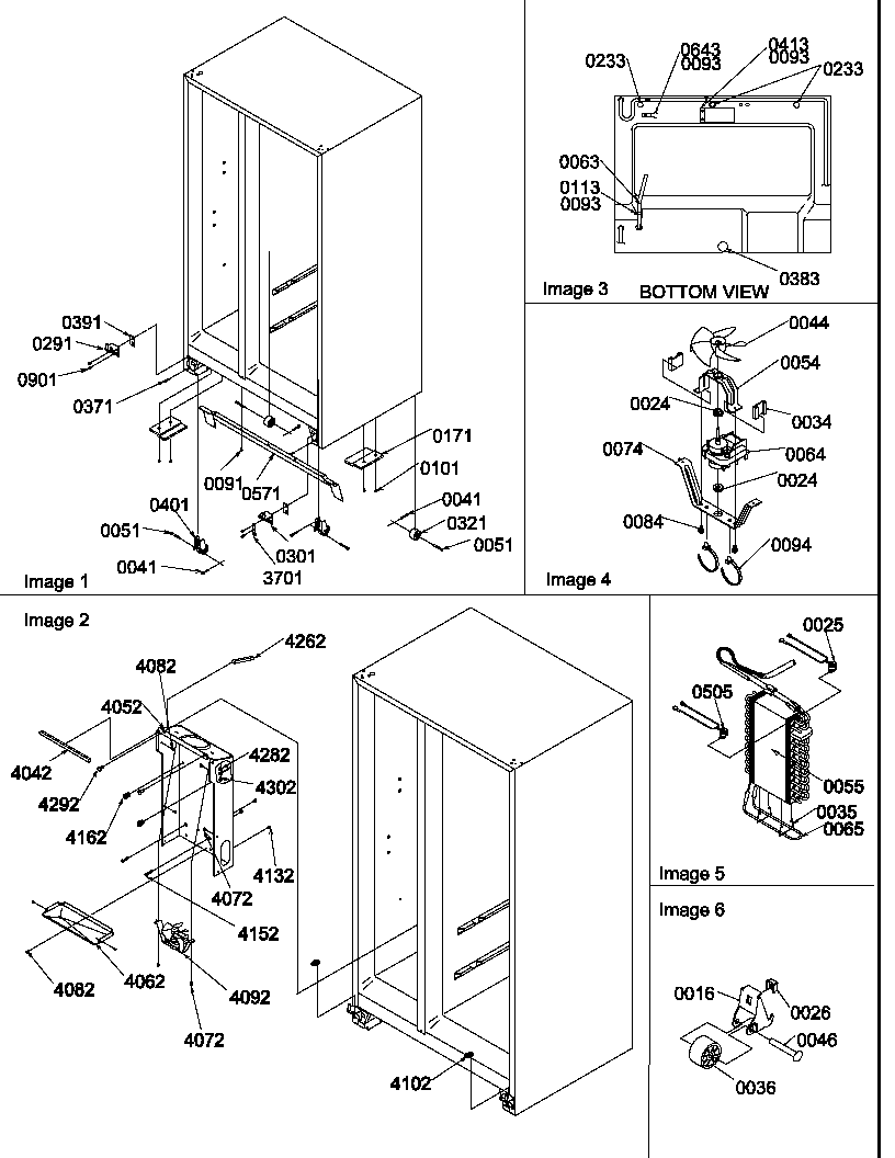 Amana SG521SBL-P1197002WL drain systems, rollers, and evaporator assy diagram