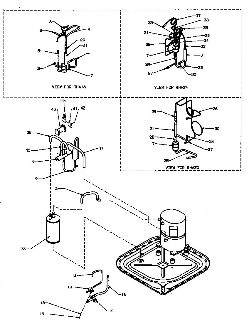 Amana RHA42A2A/P1180206C compressor/tubing (rha18a2a/p1180201c) (rha24a2a/p1180202c) (rha30a2a/p1180203c) (rha36a2a/p1180204c) diagram