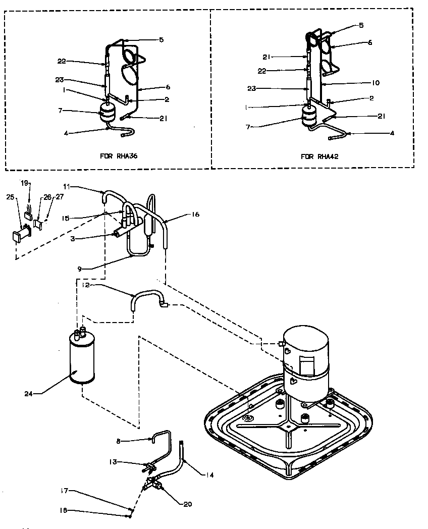 Amana RHA42A2A/P1180206C compressor/tubing (rha30a2a/p1180203c) (rha36a2a/p1180204c) (rha36a3a/p1180205c) (rha36a4a/p1180211c) (rha42a2a/p1180206c) (rha48a2a/p1180207c) (rha48a4a/p1180212c) diagram