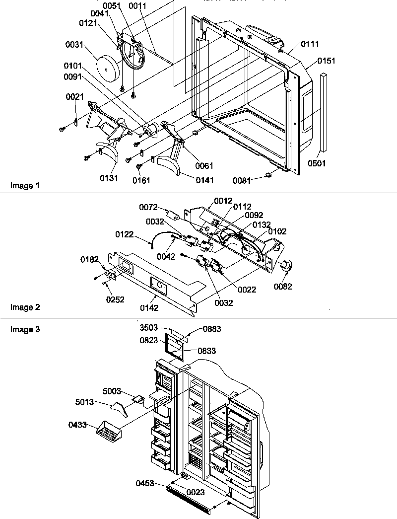 Amana SPD25TW-P1303505WW ice & water cavity, electronic bracket, & toe grille diagram