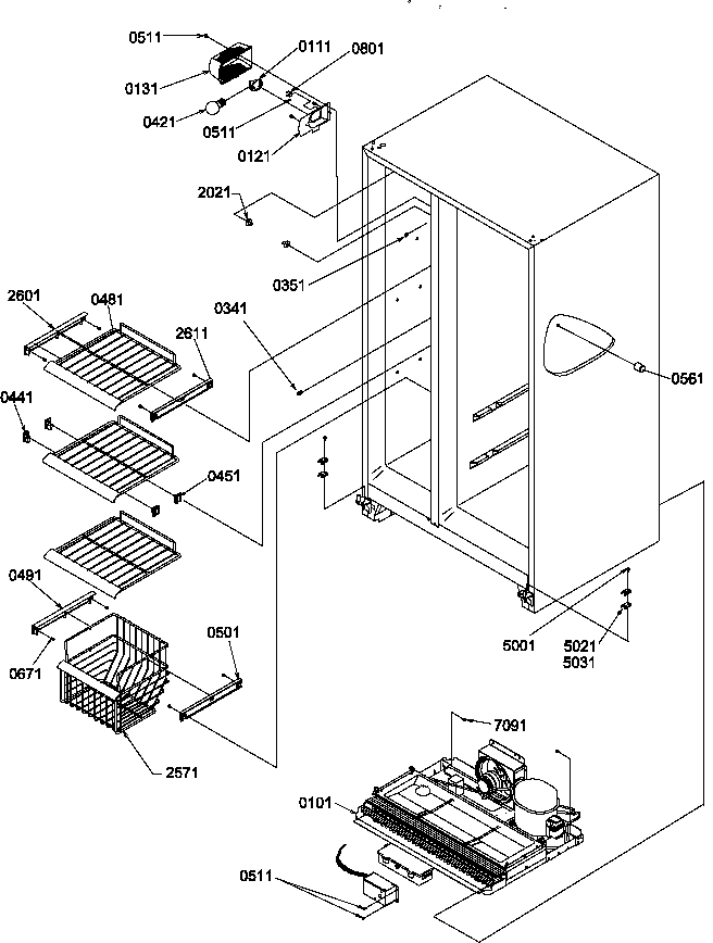 Amana SPD25TW-P1303505WW freezer shelves and light diagram