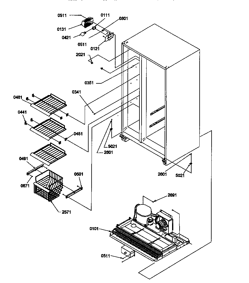 Amana SMD21TBW-P1193914WW freezer shelves and light diagram