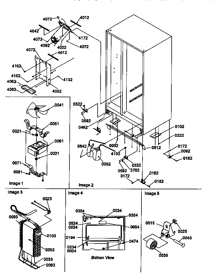 Amana SMD21TBW-P1193914WW drain system, rollers, and evaporator assy diagram