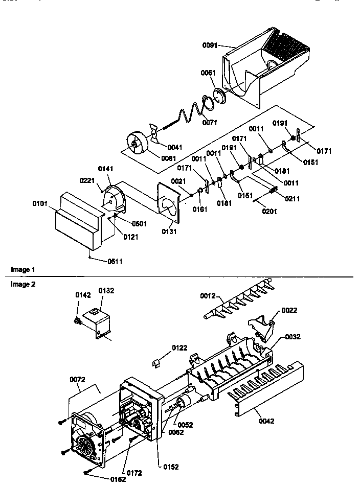 Amana SMD21TBW-P1193914WW ice bucket auger and ice maker parts diagram