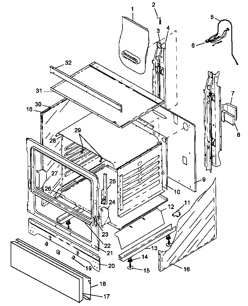 Caloric RLN345UW/P1143141NW cabinet assembly diagram