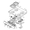 Caloric RLN345UL/P1143176NL main top assembly - open burners diagram