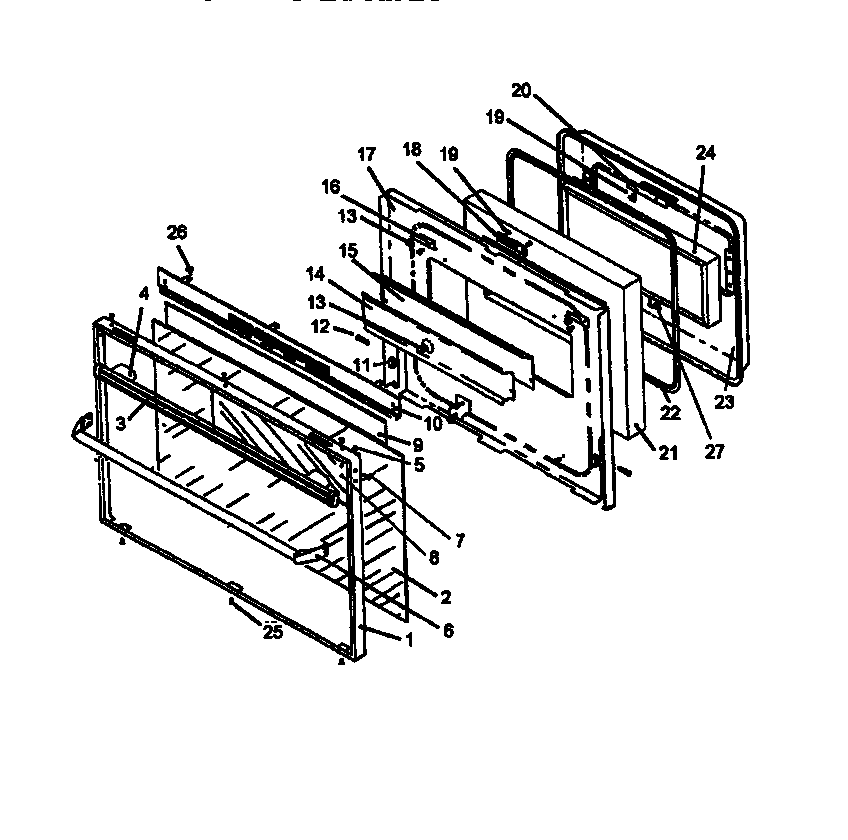 Caloric RSF3200L-P1141255N oven door assembly (rsf3300l/p1141256n) (rsf3300w/p1141265n) (rsf3410l/p1141257n) (rsf3410w/p1141257n) diagram