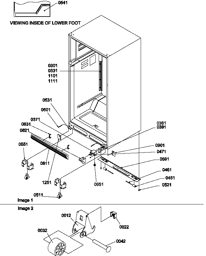 Amana TSI19TW-P1306401WW ladders, lower cabinet and rollers diagram