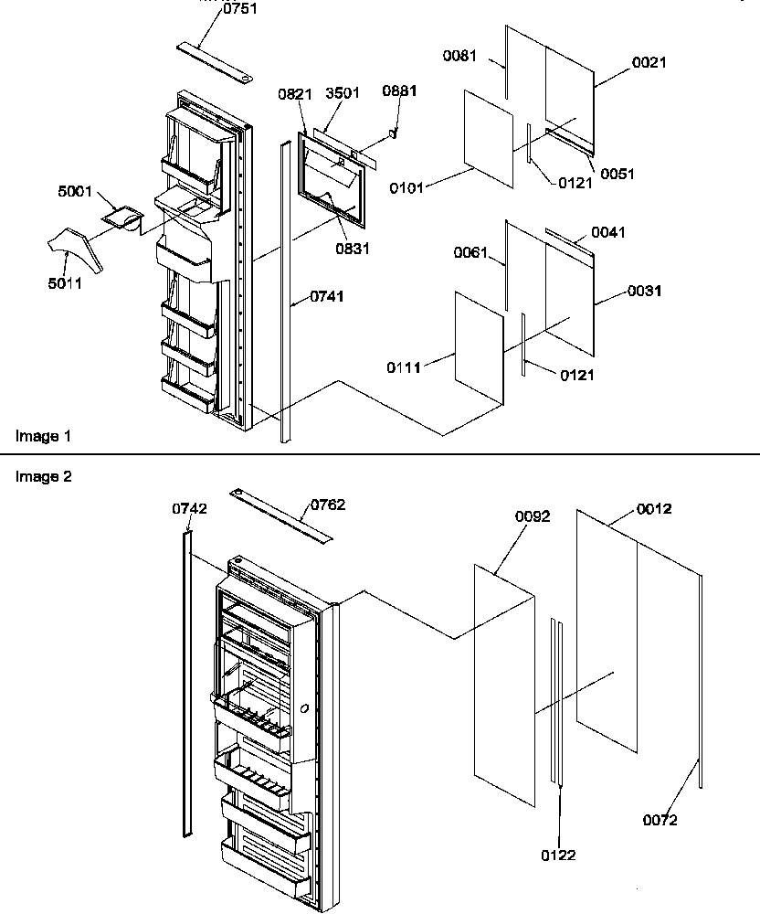 Amana SRD20TPE-P1190811WE refrigerator/freezer door trim and panels diagram