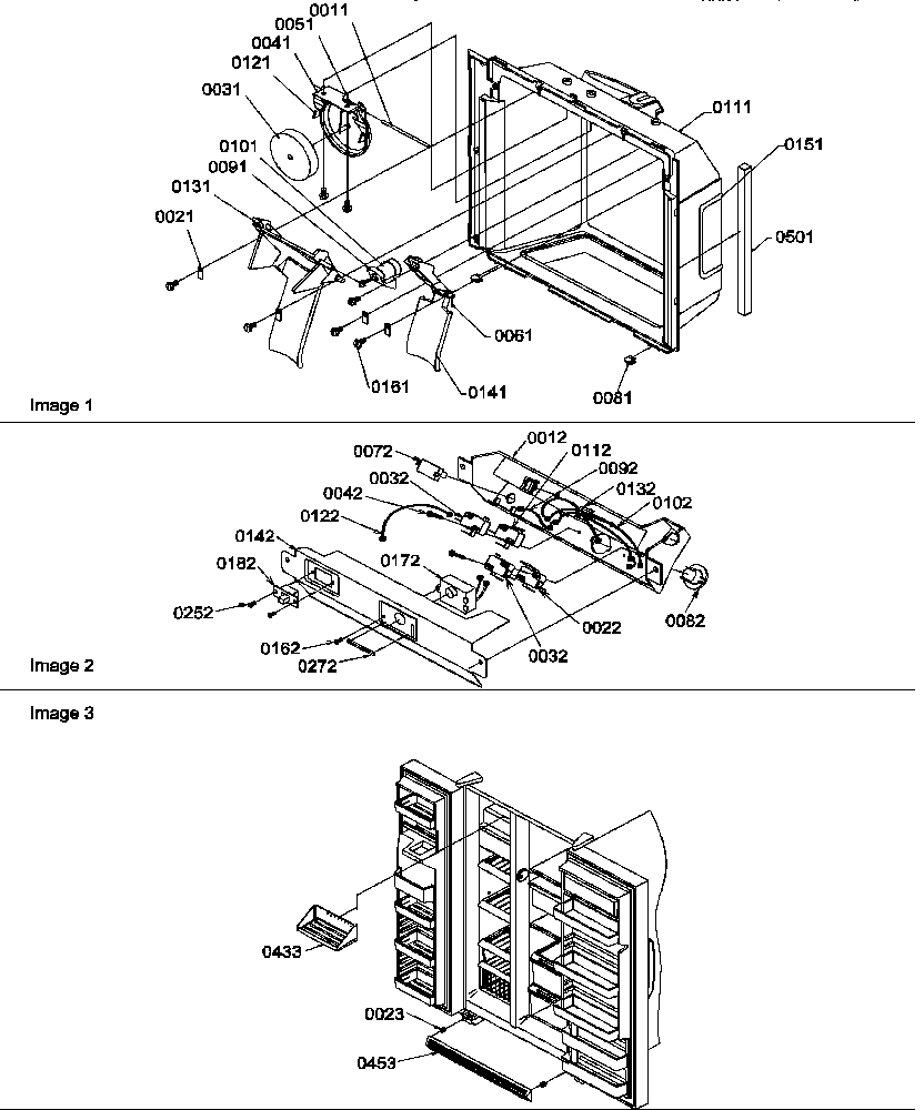Amana SRD20TPE-P1190811WE ice & water cavity, electronic bracket & toe grille diagram