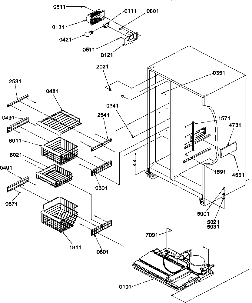 Amana SRD20TPE-P1190811WE freezer shelves and light diagram