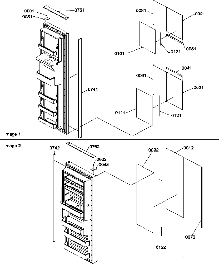 Amana SRD22TPE-P1190307WE refrigerator/freezer door trim and panels diagram