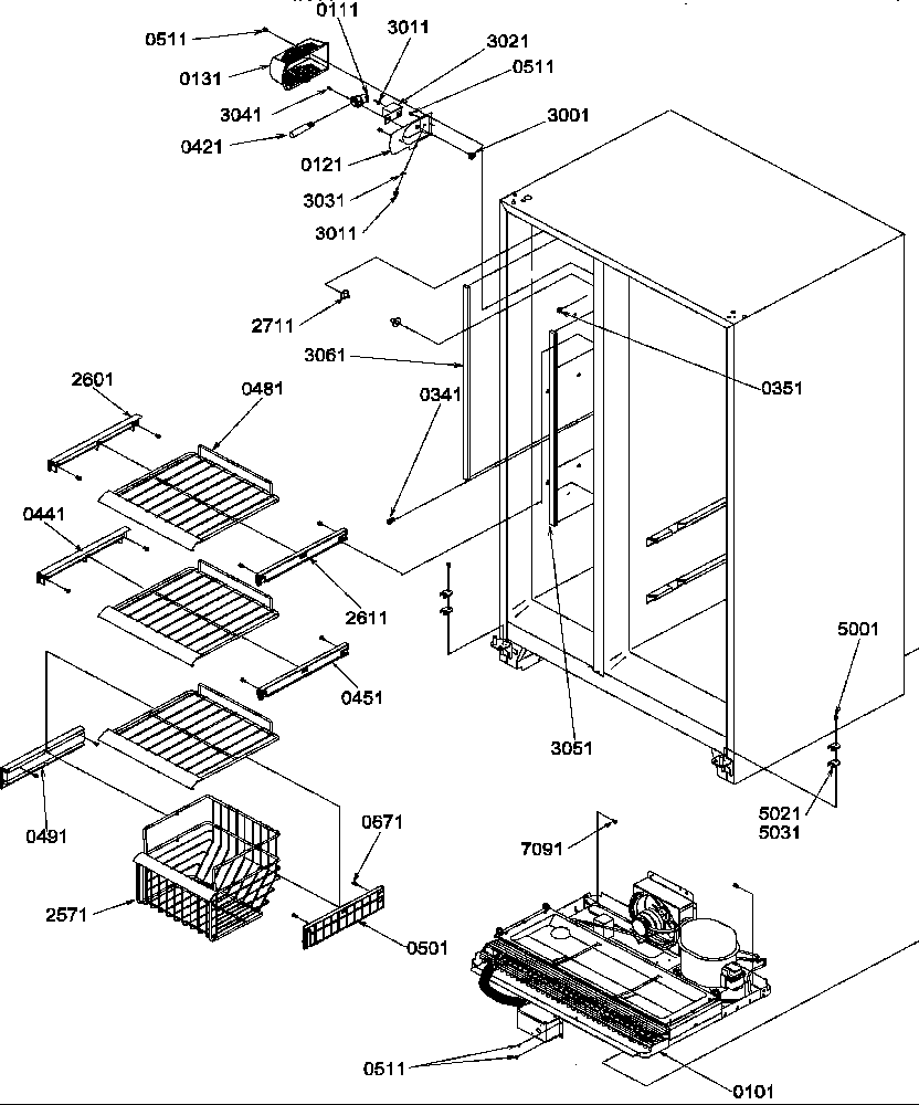 Amana SXD322S2L-P1305702WL freezer shelves and light diagram