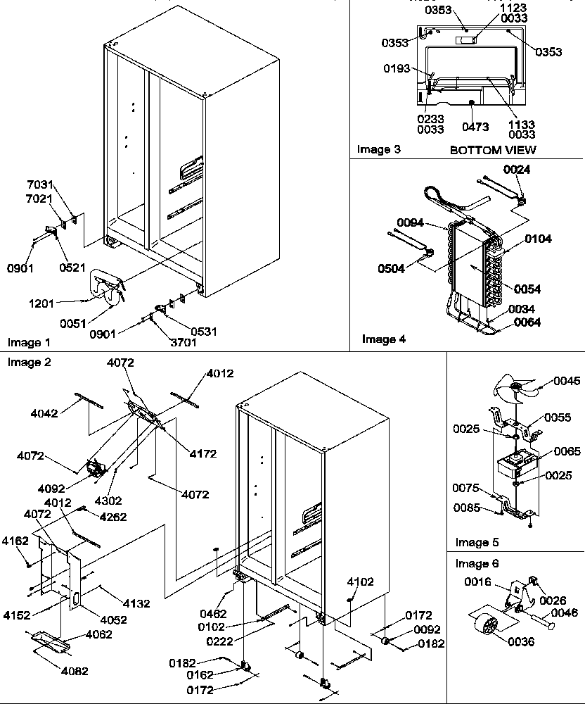 Amana SXD322S2L-P1305702WL drain system, rollers, and evaporator assy diagram