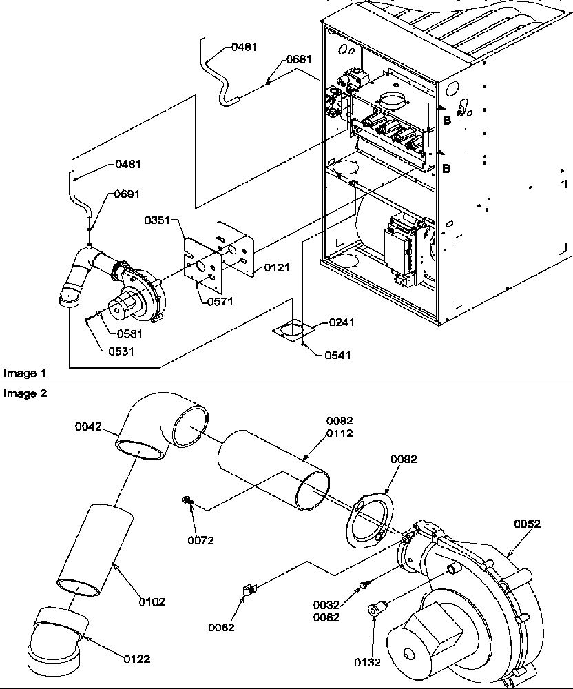 Amana GCD090X40B/P1212804F blower pipe diagram