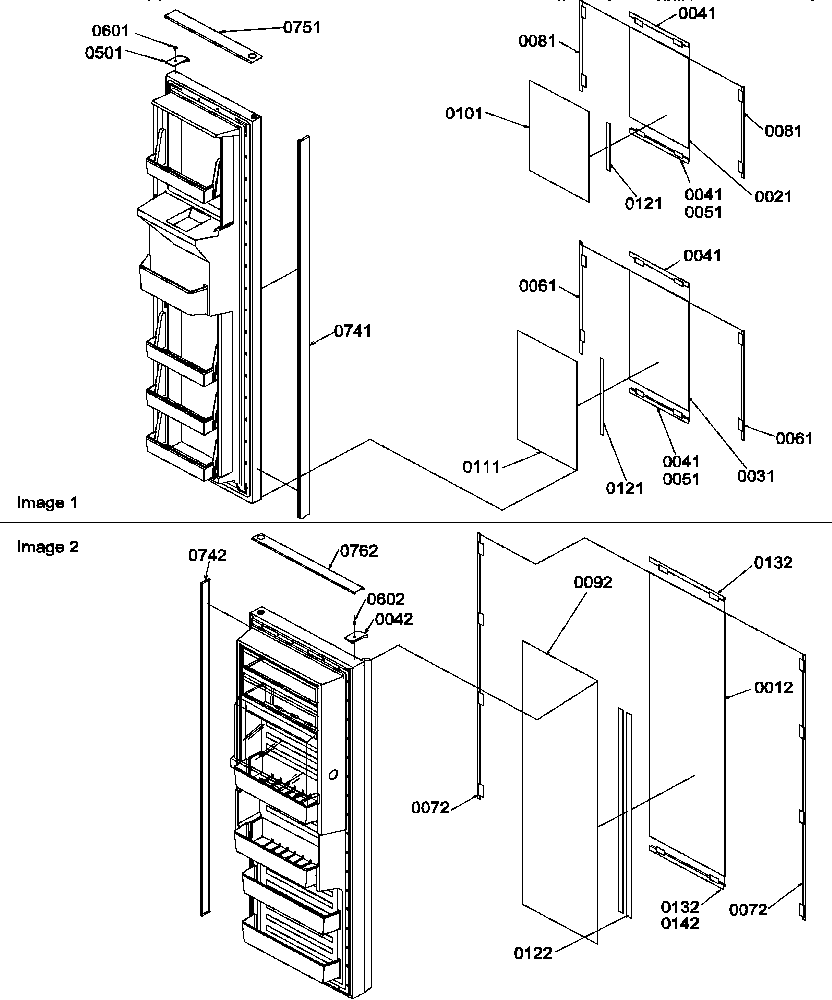 Amana SRD27TPSE-P1190313WE refrigerator/freezer door trim and panels diagram