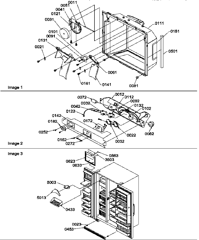 Amana SRD27TPSE-P1190313WE ice & water cavity, electronic bracket & toe grille diagram