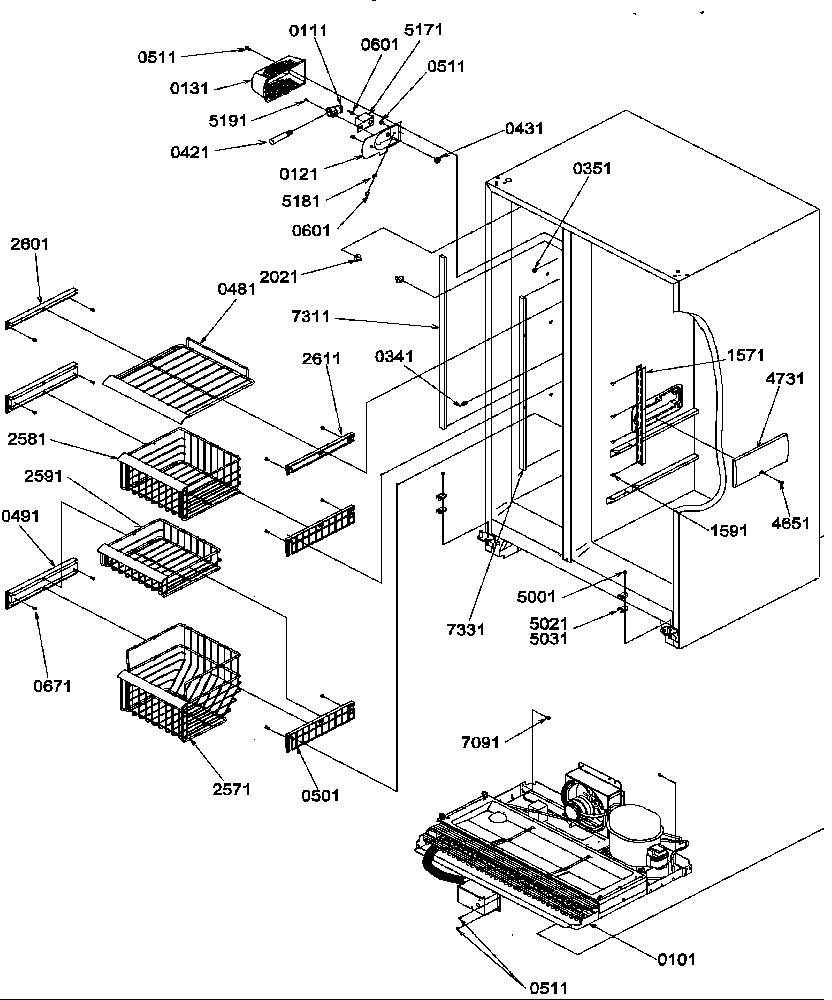 Amana SRD325S5L-P1307201WL freezer shelves and lights diagram