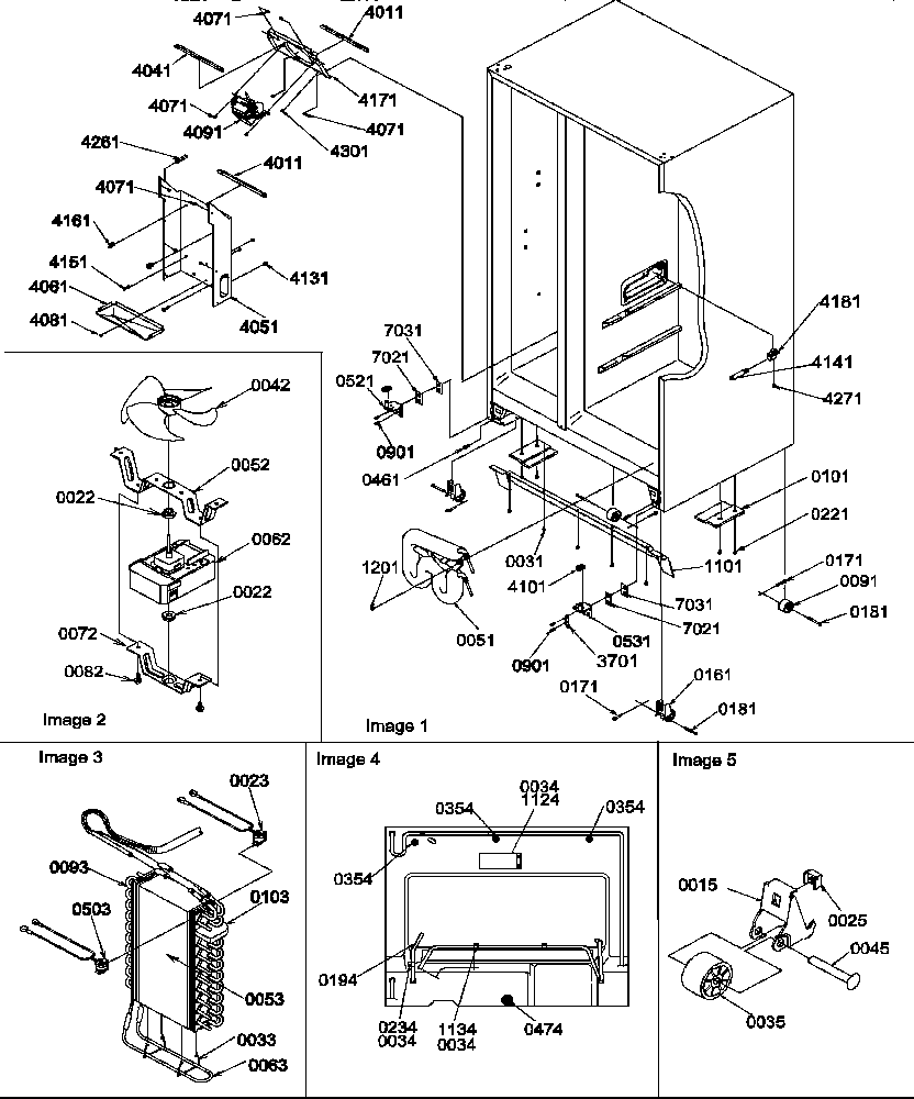 Amana SRD325S5L-P1307201WL drain systems, rollers, and evaporator assy diagram