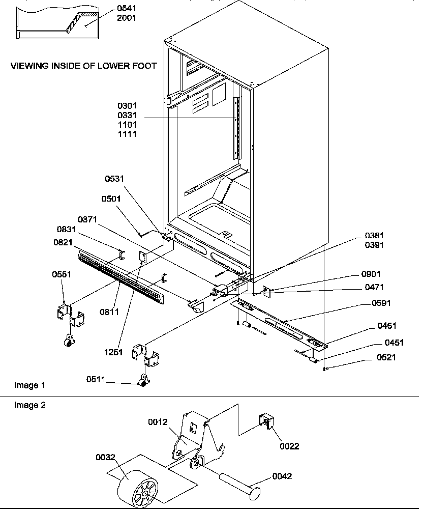 Amana ATS518SW-P1183713WW ladders, lower cabinet and rollers diagram