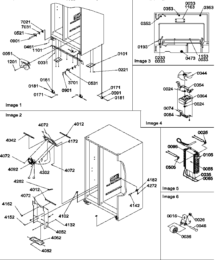 Amana SRD327S3L-P1307102WL drain systems, rollers, and evaporator assy diagram