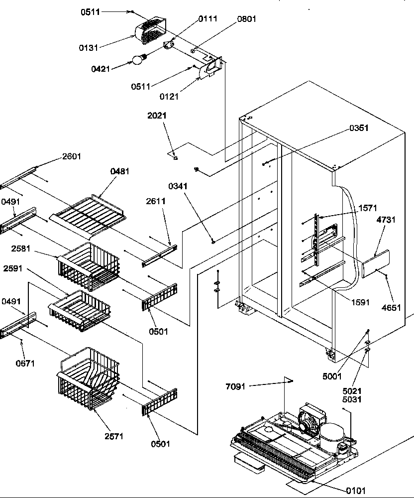 Amana SRDE25TPW-P1190314WW baskets, supports and rails diagram