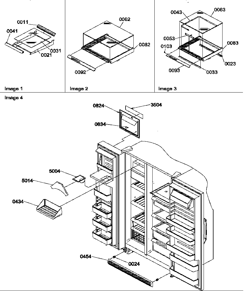 Amana SCD25TL-P1190426WL shelf, crisper assemblies and toe grille diagram