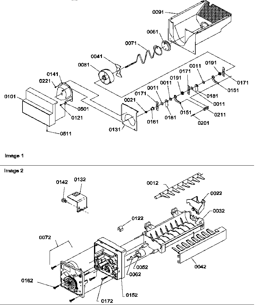 Amana SRDE27TPSE-P1190604WE ice bucket auger and ice maker parts diagram