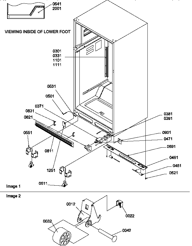 Amana TR518ITAL-P1183712WL ladders, lower cabinet and rollers diagram