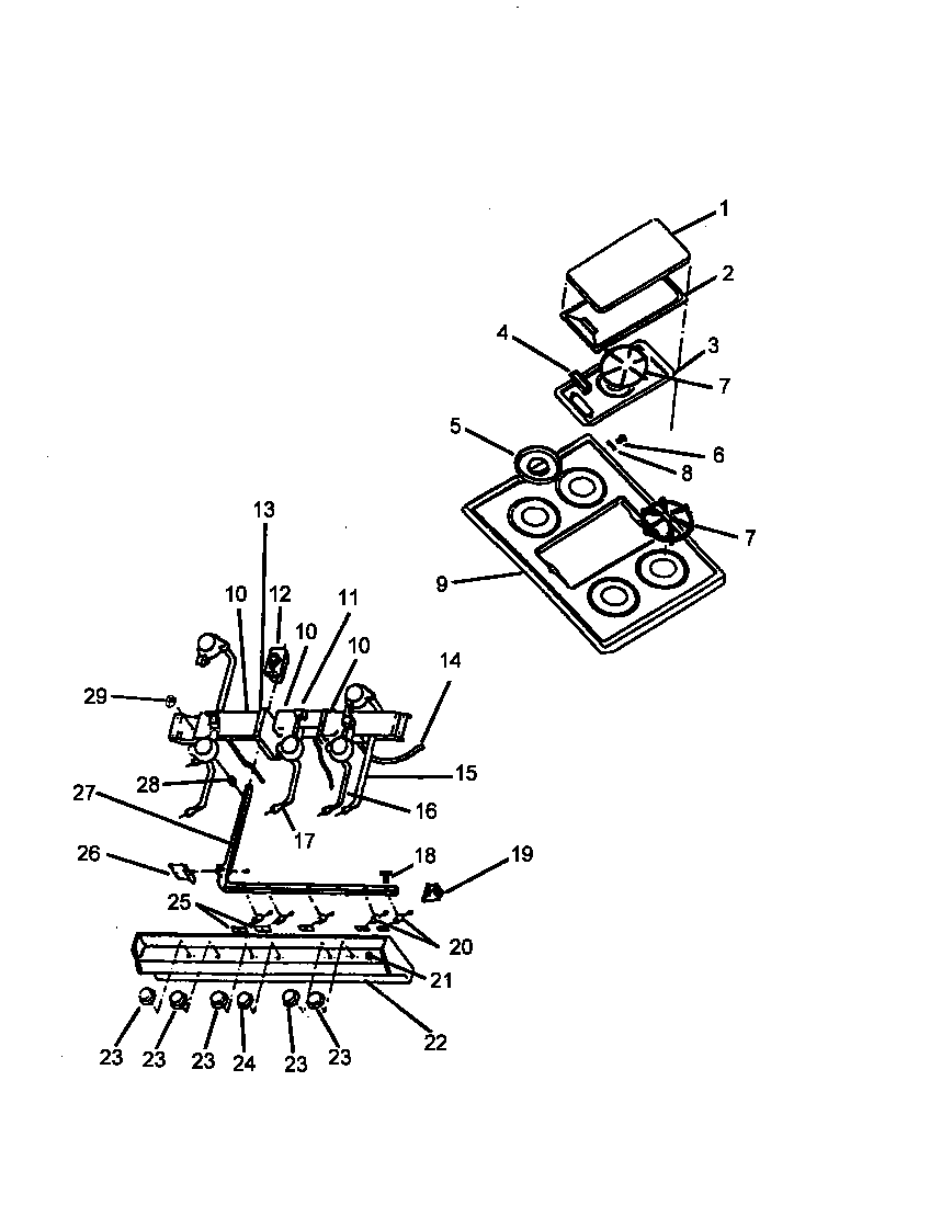 Amana RBK28FG/P1142379NL top burner assy diagram