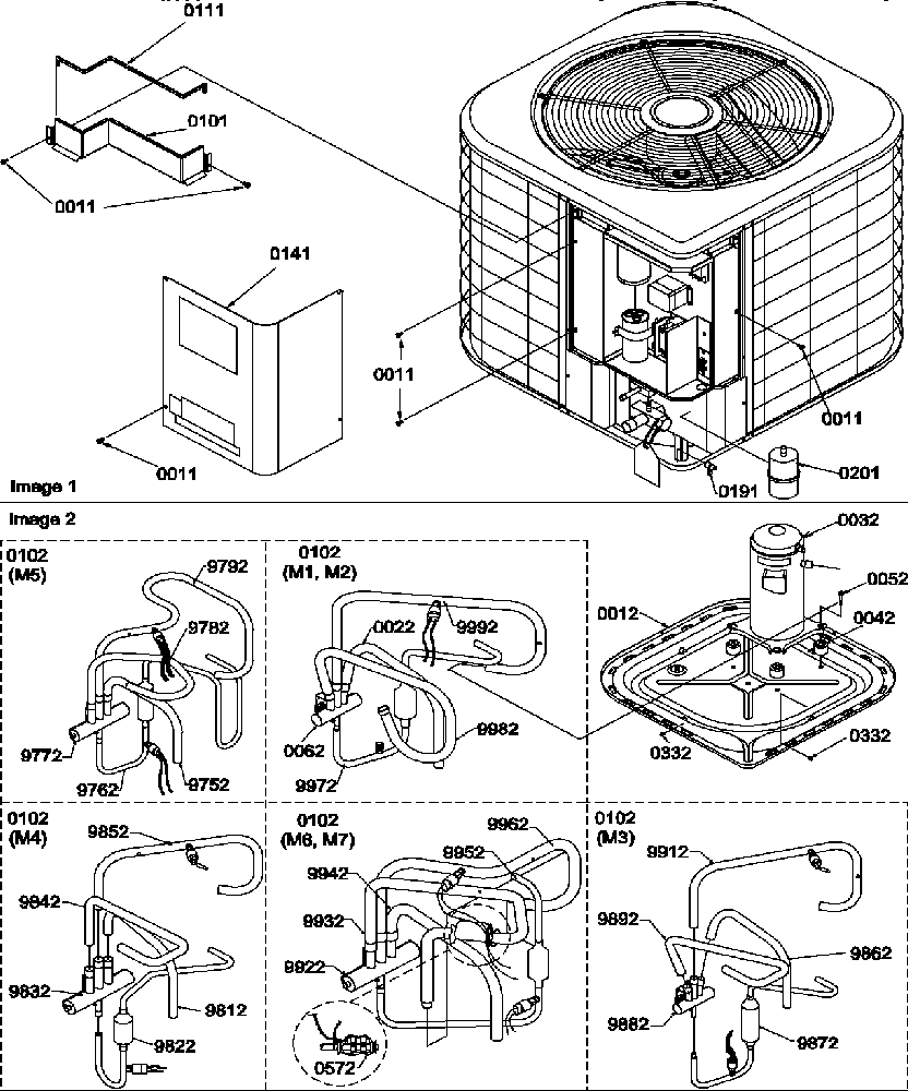 Amana RHE30A2A/P1217403C outer cabinet/compressor/tubing diagram