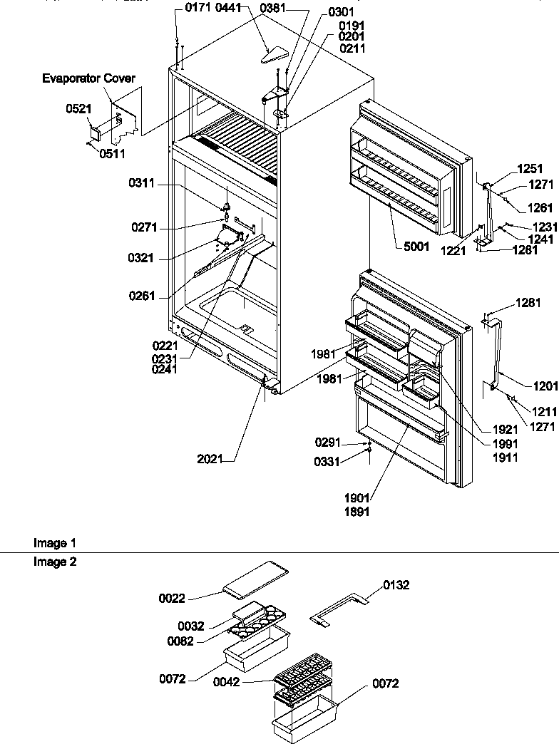 Amana TG18VL-P1194605WL door, hinges and accessories diagram