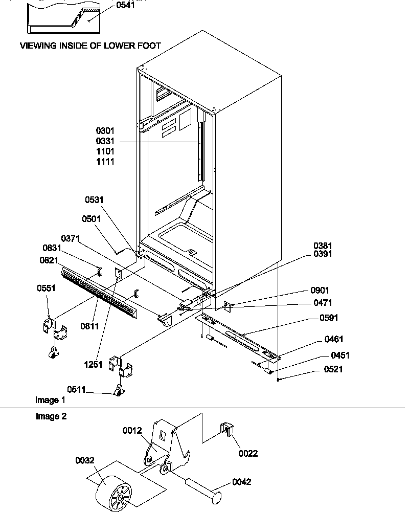 Amana TG18VL-P1194605WL ladders, lower cabinet and rollers diagram