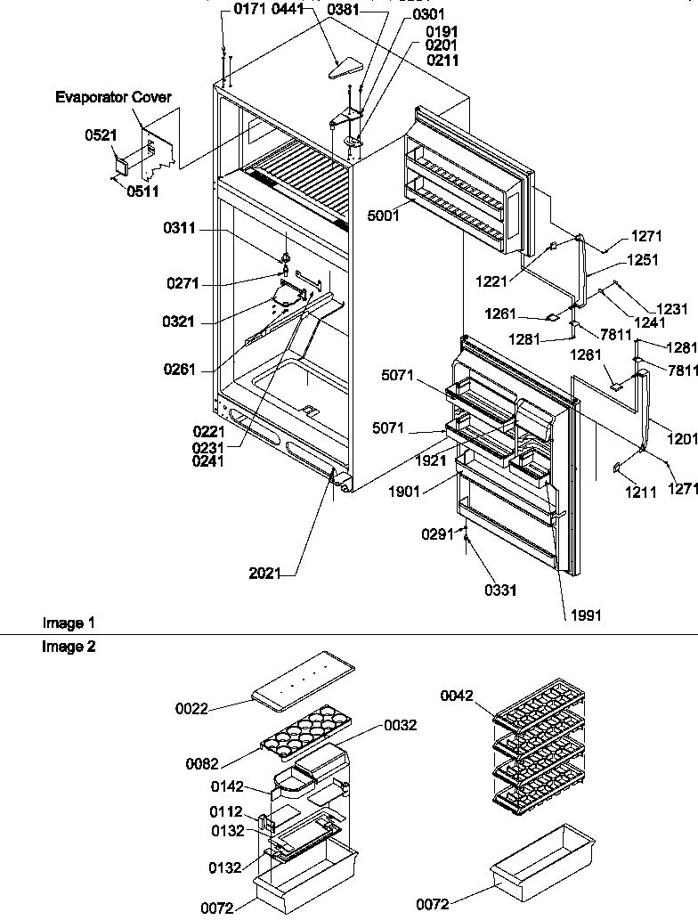 Amana TRI21VE-P1309501WE door, hinges and accessories diagram