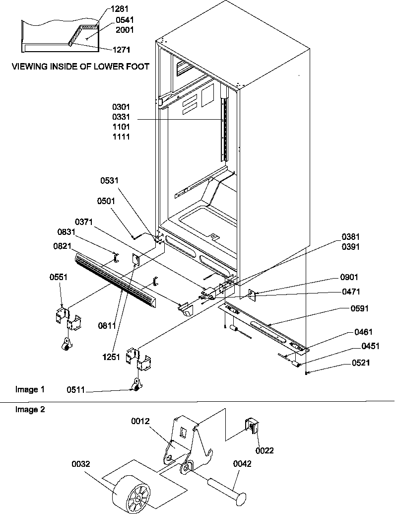 Amana TRI21VE-P1309501WE ladders, lower cabinet and rollers diagram