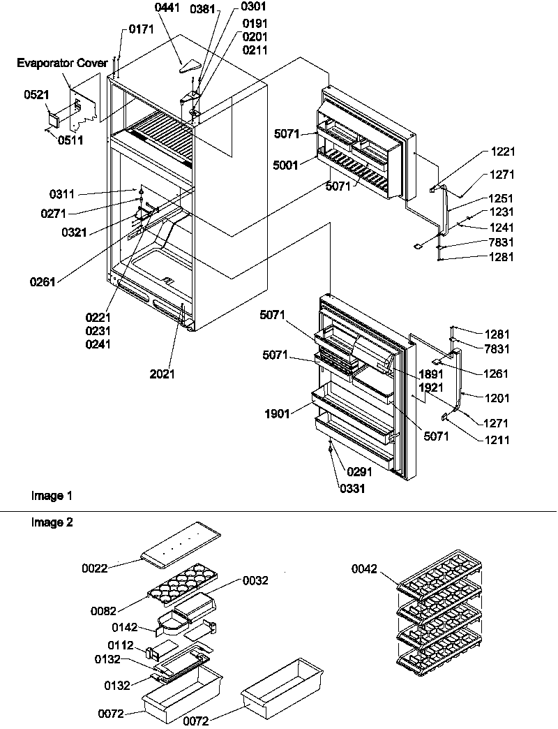 Amana TR25VL-P1196404WL door, hinges and accessories diagram