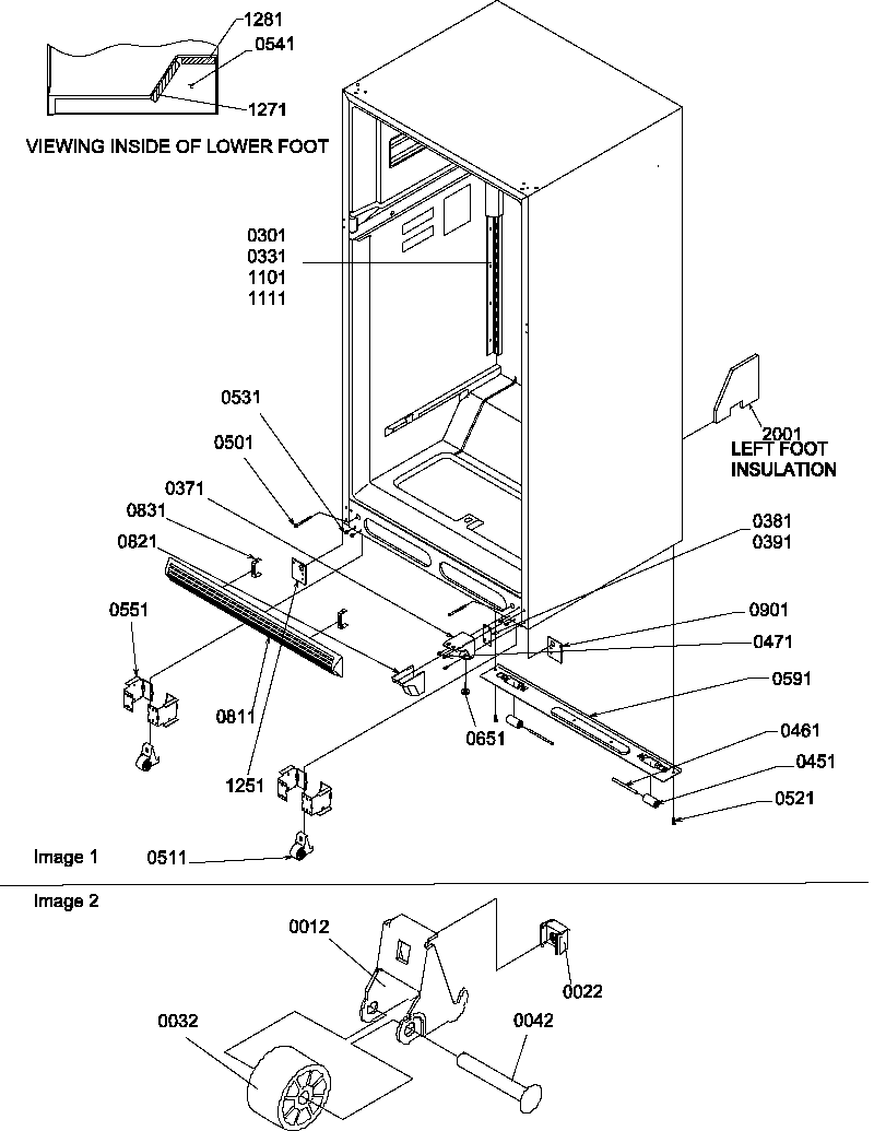 Amana TR25VL-P1196404WL ladders, lower cabinet and rollers diagram