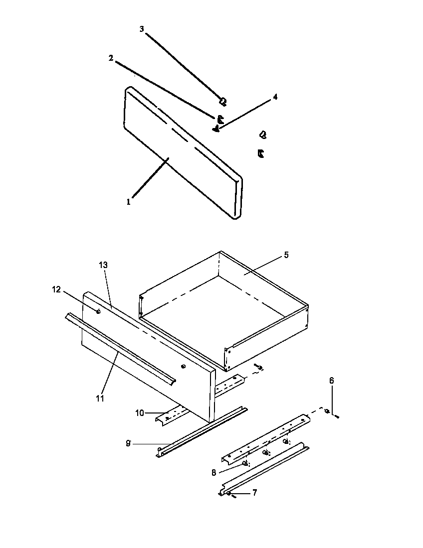 Caloric EBE22AA5-P1142459NL fixed panel assy and storage drawer diagram