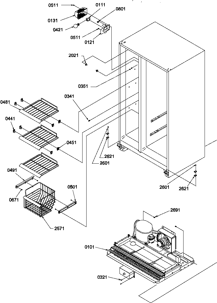 Amana GSGD21B-P1193905WW freezer shelves & light diagram
