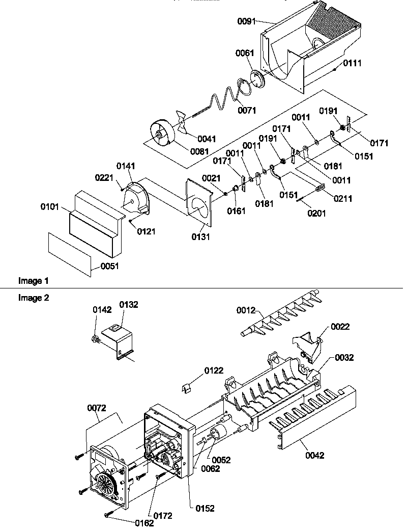 Amana GSGD21B-P1193905WW ice bucket auger and ice maker parts diagram