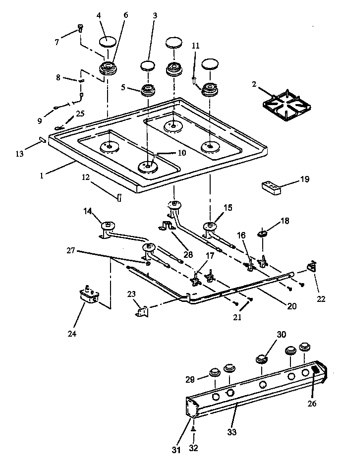 Caloric RLS358UWOF/P1142765NW top burner assy(models 2 thru 8) (rls363u/p1142709nl) (rls363u/p1142710nw) (rms363u/p1142710nl) (rms363u/p1142767nw) (rms363u/p1142774nw) (rms363u/p1143001nl) (rms363u/p1143001nw) diagram