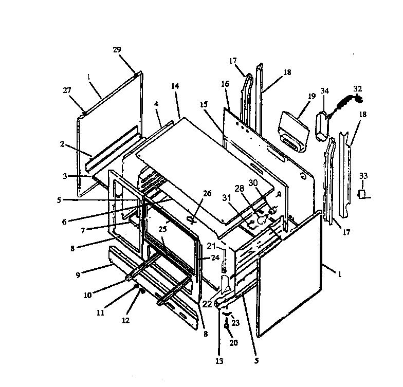 Caloric SBK29FA0/P1142789NW cabinet assy diagram