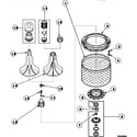 Speed Queen AWM190W2/PAWM190W2 agitator, drive bell, seal kit, washtub and hub diagram