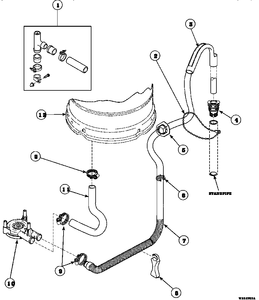 Speed Queen AWM190W2/PAWM190W2 drain hose and siphon break diagram