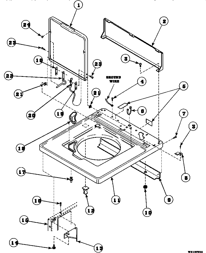 Amana LW8203L2-PLW8203L2 cabinet top, loading door and control hood rear panel (cw4202w2/pcw4202w2) (cw8202w2/pcw8202w2) (cw8203w2/pcw8203w2) (cw8413w2/pcw8413w2) (lw4203l2/plw4203l2) (lw4203w2/plw4203w2) (lw6001w2/plw6001w2) (lw6143lm/plw6143lm) (lw6143wm/plw6143wm) (lw6153lm/pl diagram