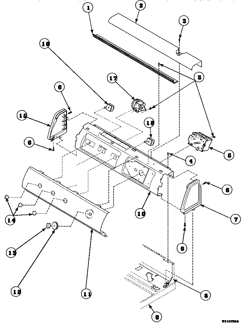 Amana LW8263W2/PLW8263W2 graphic panel, control mounting plate and controls diagram