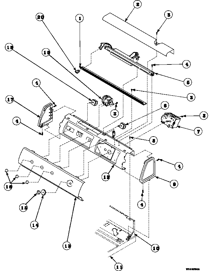 Amana LW8263W2/PLW8263W2 graphic panel, control mounting plate and controls diagram