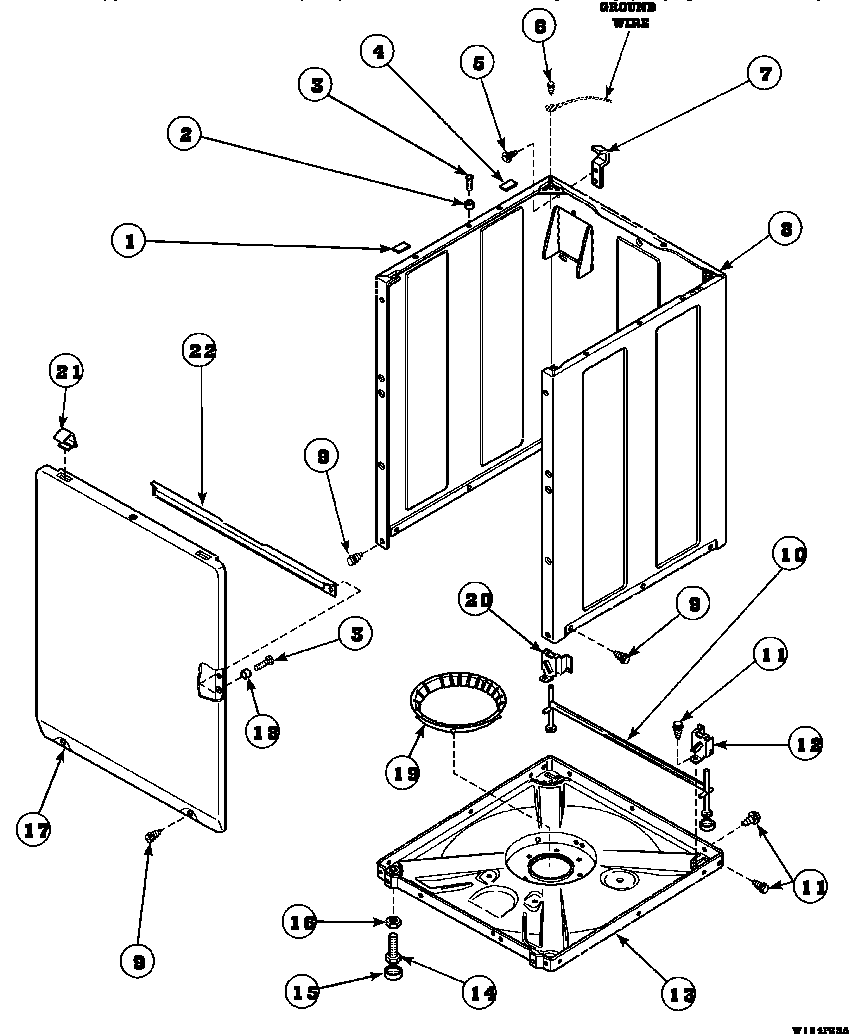 Amana LW8263W2/PLW8263W2 front panel, base assembly and cabinet assembly diagram