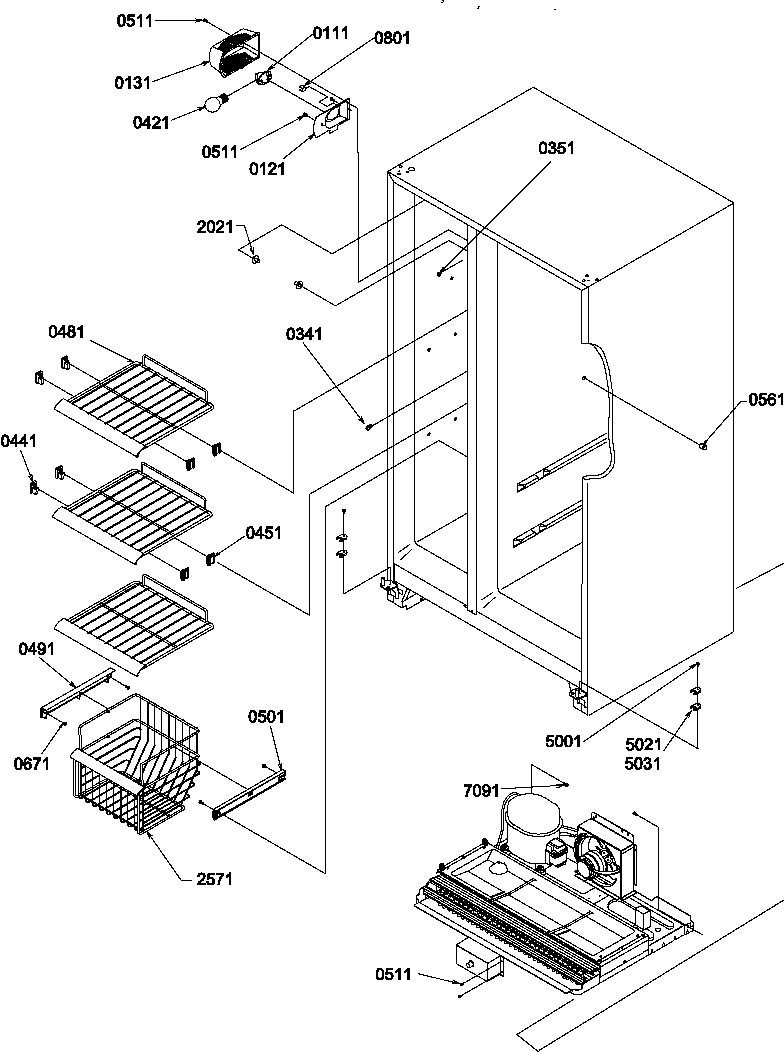 Amana SCD22TBL-P1303511WL freezer shelves and light diagram